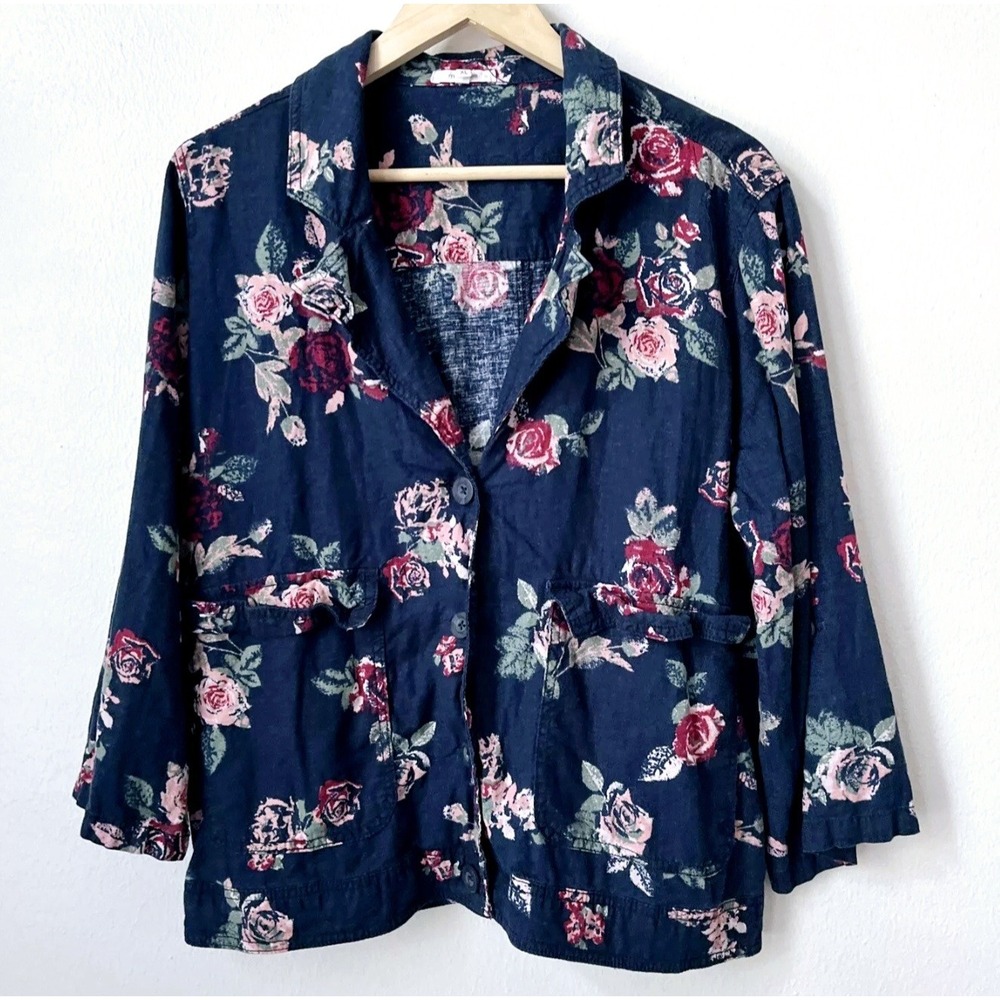 Maurices Women Sz Small Floral Linen Button Up Shacket Coastal Grandma Lagenlook